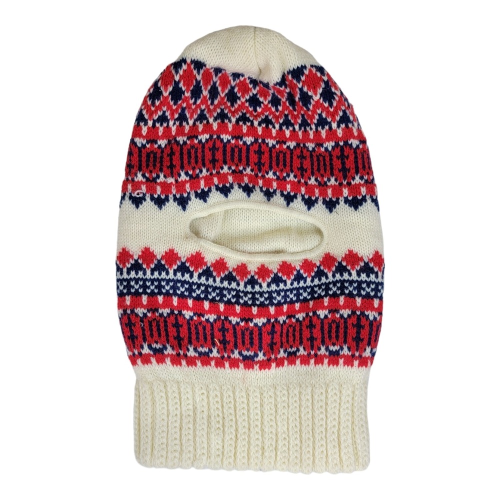 Wigwam Facemask Winter Cap Hat Hood Vtg USA-Made Adult Ugly Sweater White